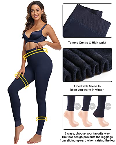 Image of CHRLEISURE Women's Fleece Lined Tights - Fake Sheer Warm Pantyhose Thick Winter Leggings