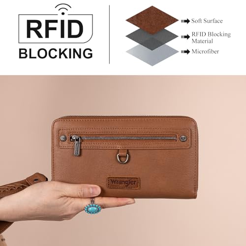 Montana West X Wrangler Large Capacity Women Wristlet Dual Zipper Wallet with Id Window and Smooth Metal Zipper3