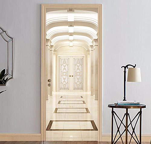 GVRPV Adhesivo de pared para puerta, palacio, 3D, PVC, autoadhesivo, decoración del hogar, póster de simulación, 77 cm de ancho x 200 cm de alto