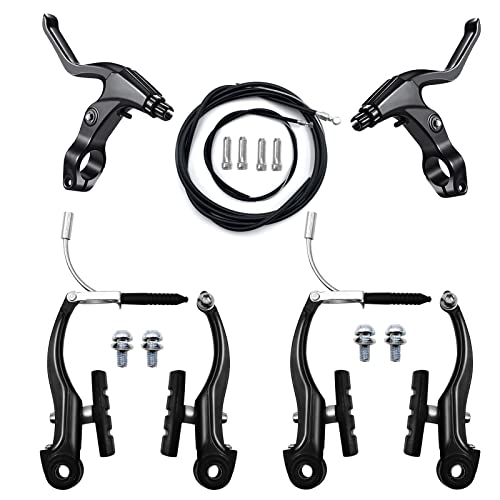 Hmseng V-Type Bike Brake Set, Complete Universal Bike Front and Rear MTB Brake, Bicycle Brakes, Inner and Outer Cables, Include Brakes Lever Calipers Multi-Tool Wrenches-Dark Black by Hmseng - Used condition - US$13.17