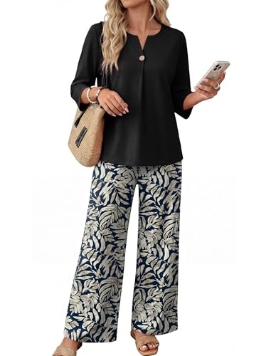 WIHOLL Two Piece Sets for Women 3/4 Length Sleeve Lounge