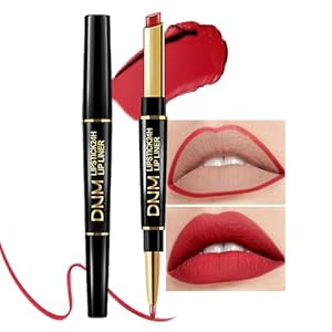 evpct 1Pcs Ruby Red Matte Lip Liner and Lipstick Combo Set Kit for Women, DNM Magic Neutral Lipstick 24 Hours Original Lipstick and Lips Liner Pencil Stain Gloss Makeup Long Lasting Waterproof, 25#