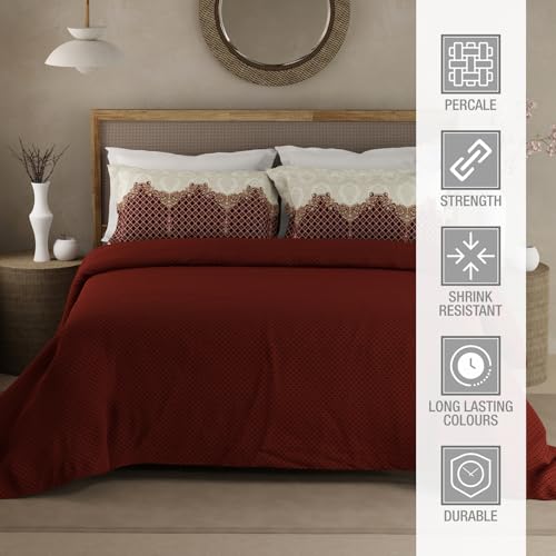 Image of BOUTIQUE LIVING Heritage Walk 100% Egyptian Cotton 200 TC Red Ethnic Print King Bedsheet with 2 Pillow Covers