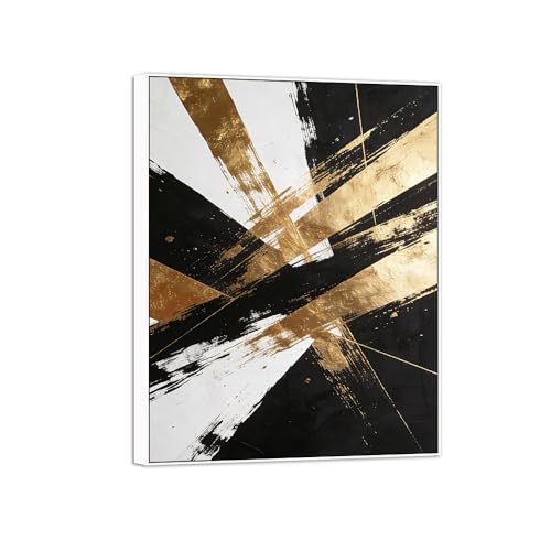 MUHJDYC Abstrait Impression sur Toile-Marbre Tableau Decoration-Moderne Blanc Cadre Tableaux Decoratifs Chambre Salon Bureau(Black White Gold) 80x105cm