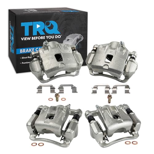 Image of TRQ Front and Rear Brake Caliper Set Zinc Coated Brackets Hardware Compatible with 2008-2010 Hyundai Sonata