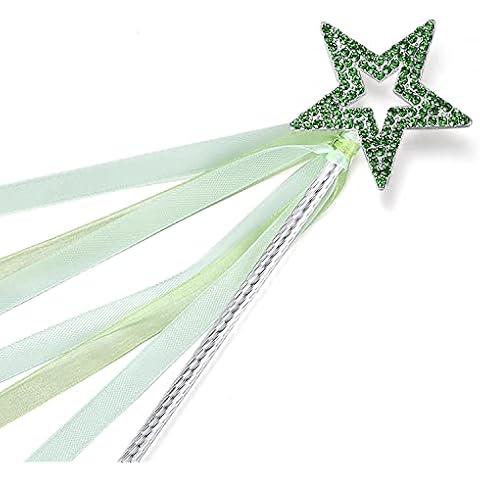 Lovelyshop Light Green Crystal Metal Star Fairy Wand with Ribbon for Girls Halloween Decorations Cover