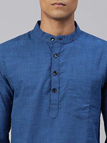 Image of KRYPTIC Men's Full Sleeve Regular Fit Short Kurta in Premium Pure Cotton with Patch Pocket and Mandarin Collar - Perfect Blend of Style and Comfort