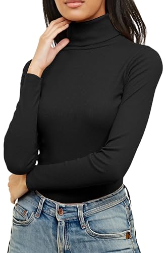 Re Tech UK Maglia Donna a Collo Alto - Design Stile Maglioncino - Maniche Lunghe - XXL 48-50 EU (Taglie Plus) - Nero