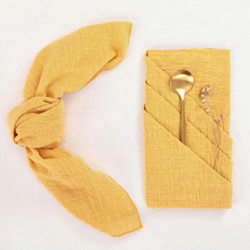 12 Servilletas de Tela de Gasa Gruesa de 42x42 Fiestas Decorativas Servilletas de algodón para Cena de Lino a Granel Familiar-12 Piezas Amarillo