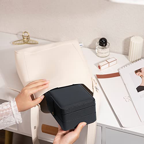Buti4Wld Travel Jewelry Box, Pu Leather Small Jewelry Organizer For Women Girls, 2 Layers Portable Travel Jewelry Case For Stud Earrings, Rings, Necklaces, Bracelets (Black+Small) #TOP4