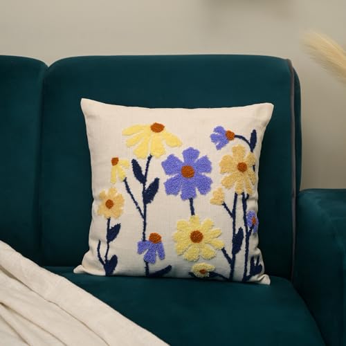 Image of 18X18 Inches Cotton Cushion Covers | Hand Crafted Embroidered Bohemian Cushion Cover for Bedroom | Decorative Boho Cushion Covers for Sofa and Living Room (Set of 1, 18 * 18)