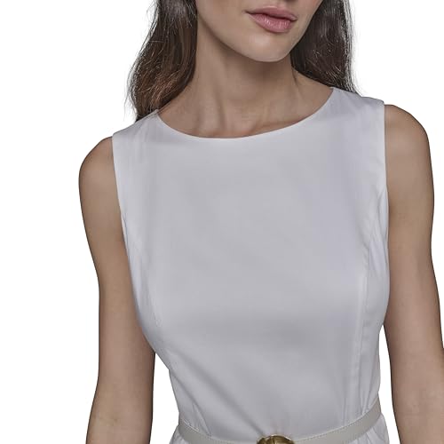 Image of Karl Lagerfeld Women's Sleeveless Boat Neck Drop Waist Belted Midi Dress