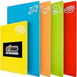 GORILLA GRIP 100% BPA-Free Flexible Cutting Board Set of 5, Durable Plastic Mats with Food Icons for Meal Prepping, Large and Mini Kitchen Chopping Mat, Use for Meat Fish Vegetables Fruit, Multicolor