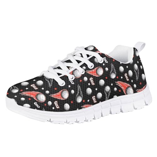 teeinprint Tenis de correr para niños, transpirables, con cordones, ligeros, antideslizantes, para niños pequeños y grandes, Pelota de golf, 33 EU