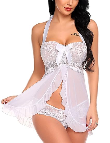 Women’s Lace Net Smart Sleeveless Babydoll Lingerie Set with Thong Panty | Female Wedding Nightgown for Honeymoon-picture-21