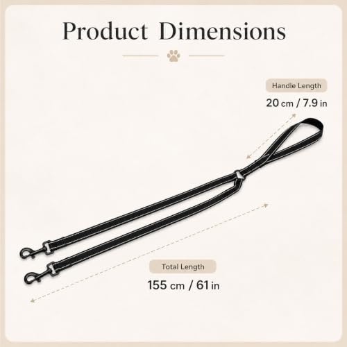Colenumone Dog Leash, 61" Tangle-Free Double Pet Leash, Black - 1