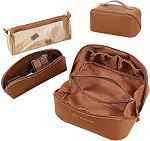 3 Pack Sac de maquillage de voyage Grands sacs cosmétiques pour les femmes (Brown) ► Etanche Maquillage Sac femme Cadeau Portable Sac de maquillage Organisateur Cosmétic Pochette Compartiments Open Flat Toilette Sac