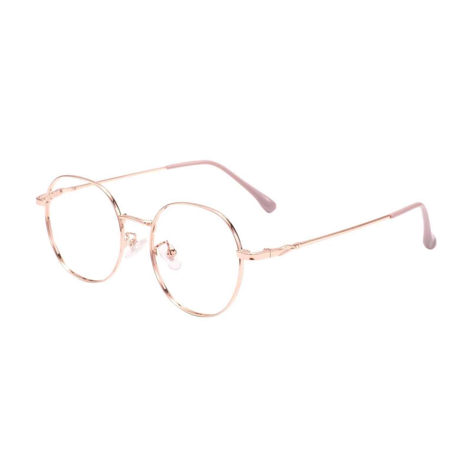 Occhiali a Montatura Intera Occhiali in Metallo Montature for Occhiali Rotonde Occhiali da Nerd in Acciaio Inossidabile Occhiali da Lettura for Uomo e Donna Leggeri(Rose Gold)