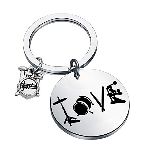 PENQI Drum Jewelry Drumstick Gifts Drum Kit Gifts Music Festival Drums Keychain Musician Jewelry for Drummer Drum Lovers Drum Player Band Gift (Sliver)