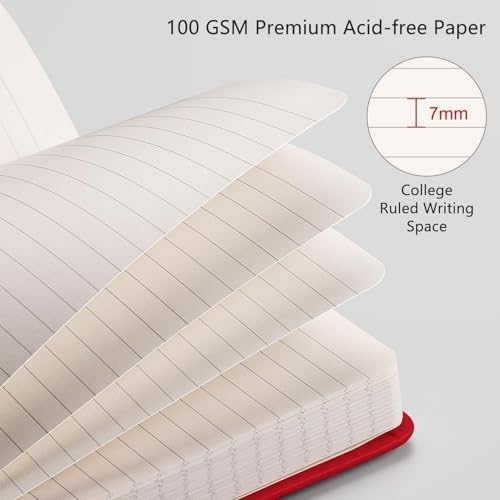 Image of RETTACY Lined Journal Notebook, 192 Numbered Pages, A5 Size (5.7'' x 8.3'') | Leather Hardcover, 100 GSM Thick Paper, for Men & Women, Journaling, Writing, Work & Office (Red)
