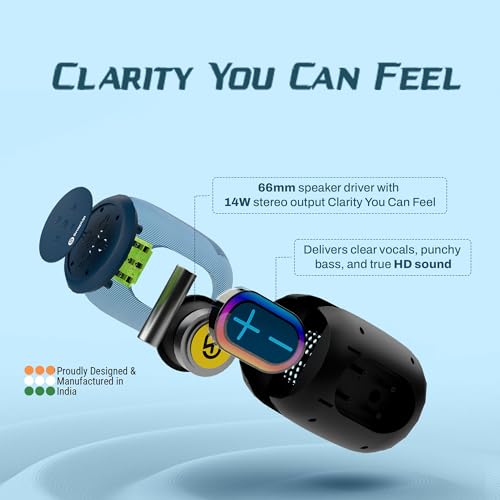 Image of Groove BOP Big Impact 14W Powerful Sound, with up to 8Hrs of Playtime, Tru HD Bass, Advanced Bluetooth 5.3, Multiple Compatibility Connections, RGB Light - Tropical Blue