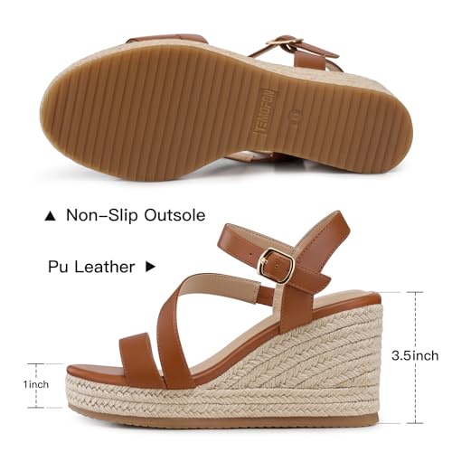 Image of TEMOFON Wedge Sandals for Women Platform: Espadrille Ankle Strap Buckle Wedge - Comfortable Dressy Summer Womens Sandals
