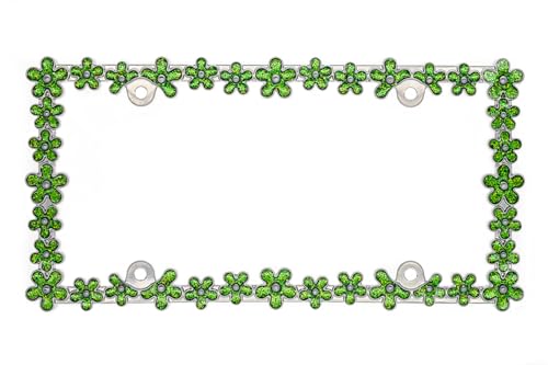 Creathome 3D Shining Daisy Wrenth License Plate Frame from Pure Zinc Alloy Metal Perfect Plate Holder, Chrome with Green by creathome - Image 2