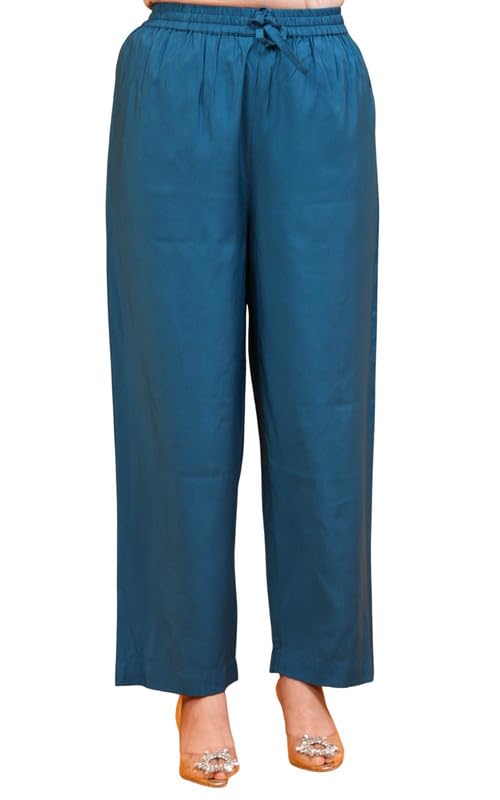 Chanderi Blue Solid Festival Wear Trousers for Women-image-3