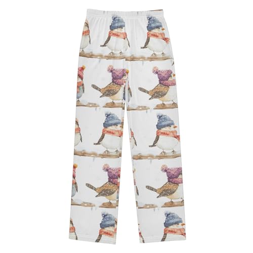 Christmas Pajama Pants Watercolor Winter Snow Bird Long Sleep Pants Lounge Bottoms