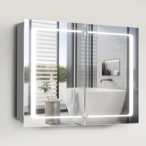 Amazon.com: Movo Lighted Bathroom Mirrored Medicine Cabinet,24 x 32 ...
