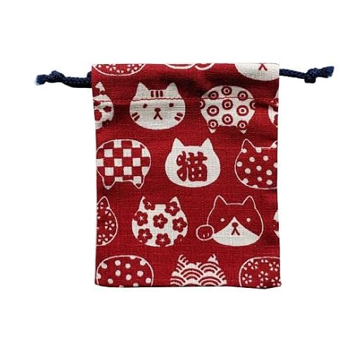 Yanai-jima Kingyo Cotton Pouch: Yamaguchi Goldfish Kinchaku [2026] — にゃんこもん 赤 finish