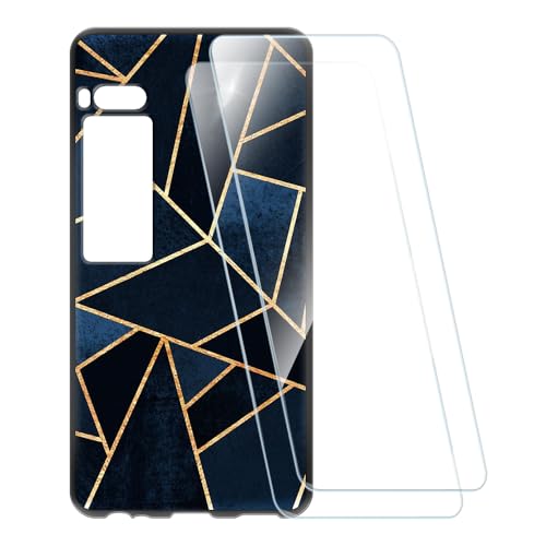 ESCAMOT Funda Estampada + 2 Protectores de Pantalla Vidrio Templado Compatible con Meizu Pro 7 Plus, Carcasa Suave Antigolpes y Película HD (Raya)