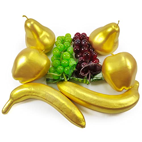 Lorigun 8 Pcs Artificial Golden Fruits, Fake Fruits For Decoration Home Christmas Golden Fruits Props Artificial Grapes Apple Banana Pear Table Centerpieces Faux Mixed Fruits #TOP1