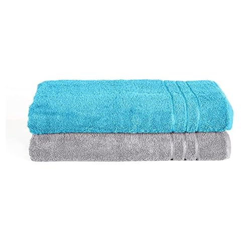 Komfortec Jumbo Bath Towel Set 80 x 200 cm, 100% Cotton & 500 GSM, Extra Large Bath Sheets, Sauna Towels Soft, Terry, Quick Drying, Silver Grey/Turquoise Cover