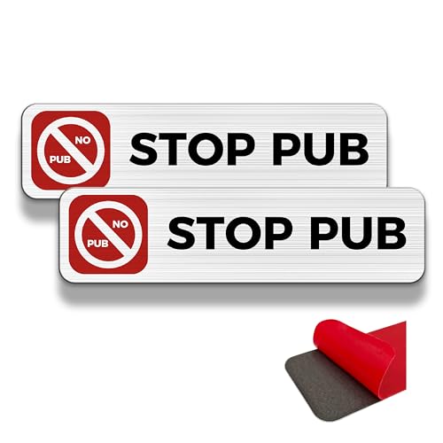 FloraVigo Merci sans publicité, 2 panneaux d'avertissement pour boîte aux lettres, 19×5 cm, intérieur/extérieur, panneau en aluminium, panneau d'avertissement, avec autocollant (STOP PUB)