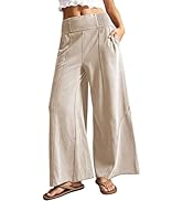 TAQCUX Womens Wide Palazzo Leg Pants Casual High Waist Suede Trousers with Pockets for Daily Vaca...