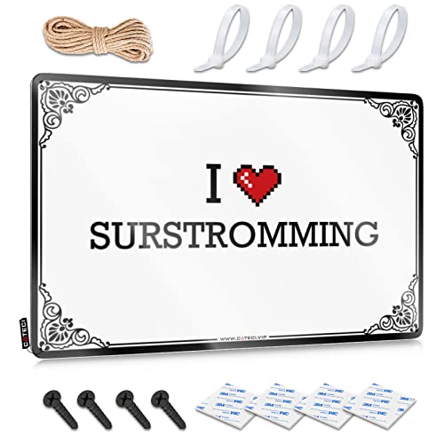Letrero de metal para puerta de dormitorio con texto en inglés 'I Love Surstromming' (30 x 40 cm)