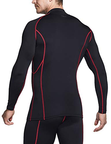TSLA Men's Thermal Long Sleeve Compression Shirts, Mock/Turtleneck Winter Sports Running Base Layer Top, Heatlock Mock Neck Black & Red, Small - Thumbnail 4