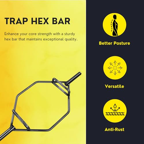 HulkFit Olympic 2-Inch Hex Weight Lifting Trap Bar, Closed Trap Bar, Black - Thumbnail 2