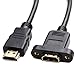 Bluwee HDMI Extension Cable High Speed HDMI Male to Female Extension Wire Cord HDMI Extender w/ Screw Nut for Panel Mount - Gold Plated Plugs, Black (1FT)