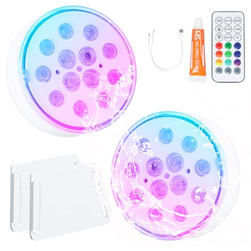 Litinliv 2PCS Rechargeable Submersible LED Lights, 16 Colors RGB 13-LED Waterproof Underwater Light, Waterproof Pool Lights, LED Base for Vase Base, Aquarium Lighting, Pond Light, Fish Tank Light