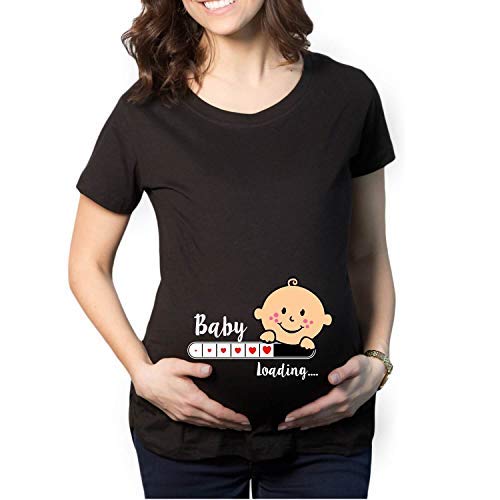 YaYa cafeTheYaYaCafe Mothers Day Cute Funny Baby Loading Women's Pregnancy Maternity T-Shirt Top Tee Round Neck Half Sleeves Black Large