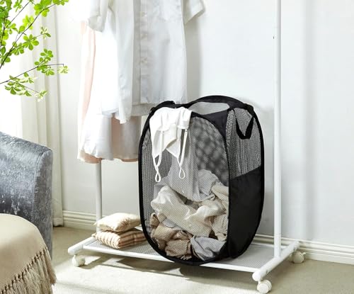 Homkoko Laundry Basket, 3pcs Pack Foldable Laundry Hamper Pop Up with Durable Handles, Portable Mesh Washing Laundry Bag with Handle Great for Home Kids Room College Dorm Travel（Black Navy White） by HOMKOKO - Image 8