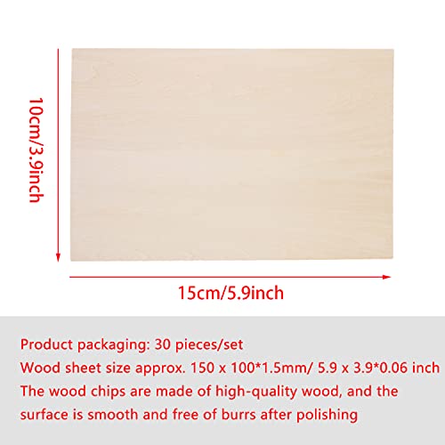 Basswood Sheets, 30 Pack Unfinished Wood, Rectangle Thin Plywood Wood Sheets for Crafts, Wood Burning and CNC Cutting, Wooden DIY Ornaments - Image 2