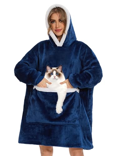 Wearable Blanket Hoodie,Oversized Cat Lovers Sweatshirt Blanket for Adult & Teens,Birthday Gifts for Women Men Mom Girl Boys,Cozy Fuzzy Sherpa Sweatshirt Blanket Giant Pocket Gifts
