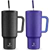 Meoky 40oz Tumbler with Handle, 2 Pack, Leak-proof Lid and Straw, Insulated Coffee Mug Stainless Steel Travel Mug, Keeps Cold for 34 Hours or Hot for 10 Hours (Night & Offshore)