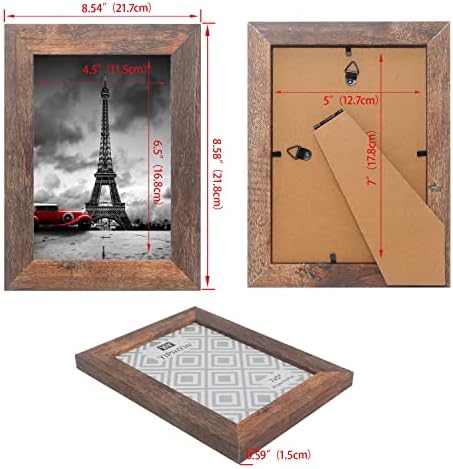 7x5 Inch Brown Rustic Wood Photo Frame set of 3, 5x7 Inch Brown Picture frames 3 Pack With Glass Front for Tabletop or Wall Display