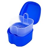 Prothese Box Zahnprothese Box Retainer Container Aufbewahrungsbox mit Hängender Sieb für Falsche Zähne Lagerung Reinigung Dunkelblau