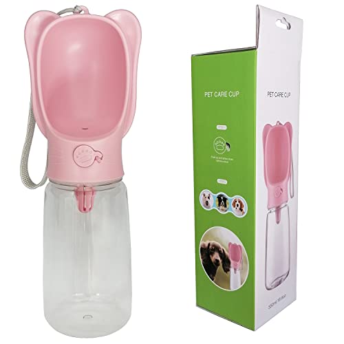 Pourde portatile per cani, bottiglia d'acqua per animali, con bicchiere e bottone impermeabile per camminare all'aperto, escursionismo, viaggi, plastica alimentare (550 ml, rosa)