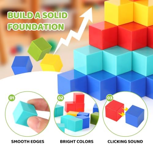 ZHENFINITY Rainbow Magnetic Building Blocks, STEM Construction Toy (100PCS Solid 5 Colors) - 4